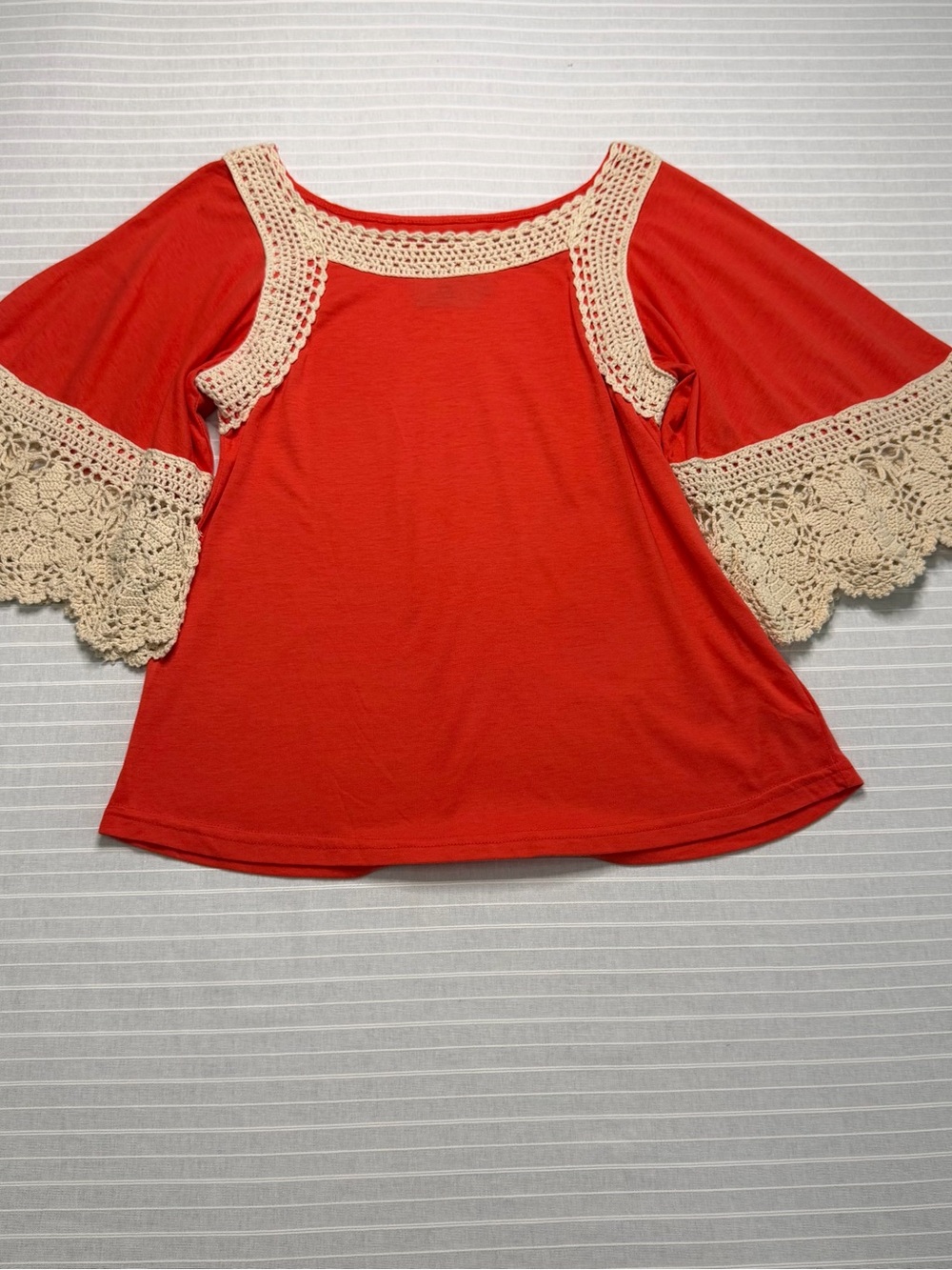 Judith March Orange Crochet Bell Sleeve Boho Top | Size M